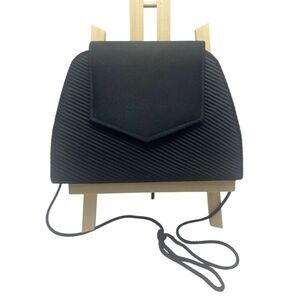 Partners Mervyns Black Pleated Clasp Closure Compact Art Deco Chic Crossbody Pur